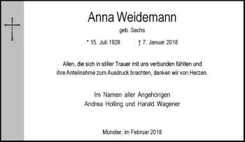 Anzeige von Anna Weidemann von Westfälische Nachrichten