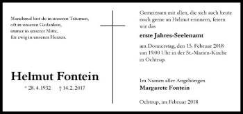 Anzeige von Helmut Fontein von Westfälische Nachrichten