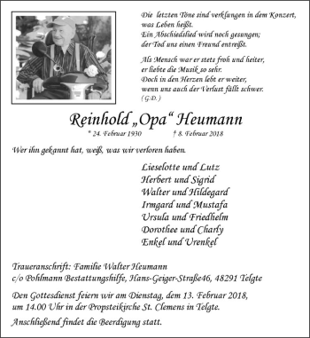 Anzeige von Reinhold Heumann von Westfälische Nachrichten