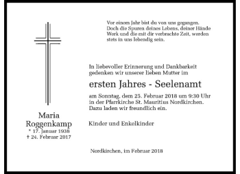 Anzeige von Maria Roggenkamp von Westfälische Nachrichten