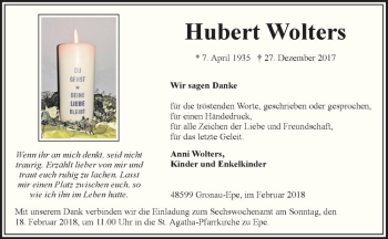 Anzeige von Hubert Wolters von Westfälische Nachrichten