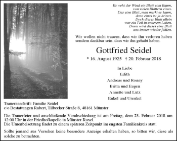 Anzeige von Gottfried Seidel von Westfälische Nachrichten