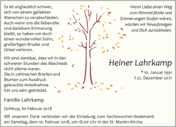 Anzeige von Heiner Lahrkamp von Westfälische Nachrichten