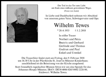 Anzeige von Wilhelm Tewes von Westfälische Nachrichten