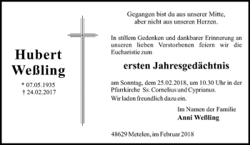 Anzeige von Hubert Weßling von Westfälische Nachrichten