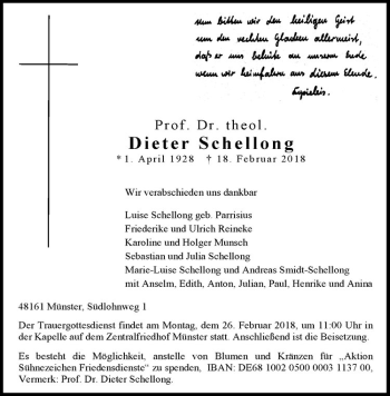 Anzeige von Dieter Schellong von Westfälische Nachrichten