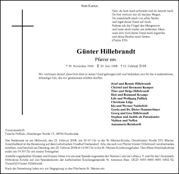 Anzeige von Günter Hillebrandt von Westfälische Nachrichten