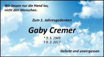 Anzeige von Gaby Cremer von Westfälische Nachrichten