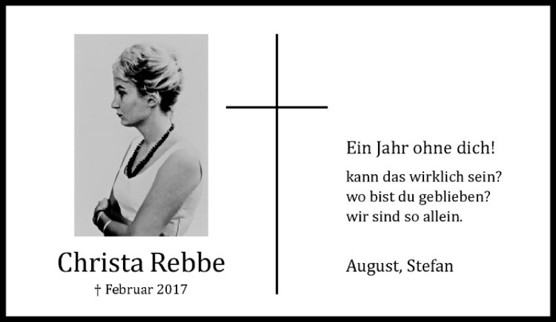  Traueranzeige für Christa Rebbe vom 17.02.2018 aus Westfälische Nachrichten