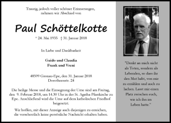 Anzeige von Paul Schöttelkotte von Westfälische Nachrichten