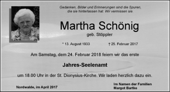 Anzeige von Martha Schönig von Westfälische Nachrichten