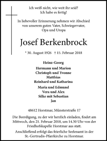 Anzeige von Josef Berkenbrock von Westfälische Nachrichten