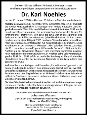 Anzeige von Karl Noehles von Westfälische Nachrichten