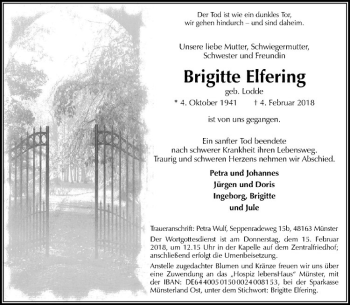 Anzeige von Brigitte Elfering von Westfälische Nachrichten