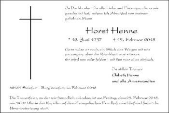 Anzeige von Horst Henne von Westfälische Nachrichten