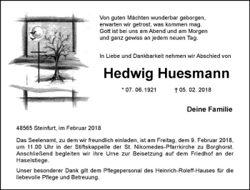 Anzeige von Hedwig Huesmann von Westfälische Nachrichten