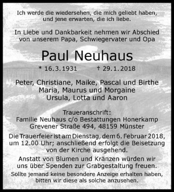 Anzeige von Paul Neuhaus von Westfälische Nachrichten