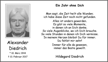 Anzeige von Alexander Diedrich von Westfälische Nachrichten