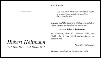 Anzeige von Hubert Holtmann von Westfälische Nachrichten