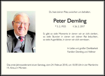 Anzeige von Peter Demling von Westfälische Nachrichten