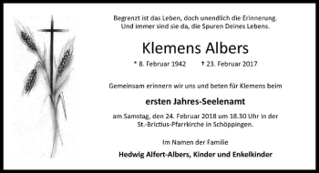Anzeige von Klemens Albers von Westfälische Nachrichten