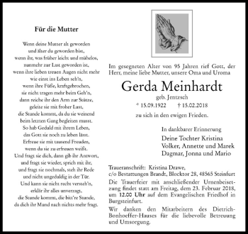 Anzeige von Gerda Meinhardt von Westfälische Nachrichten