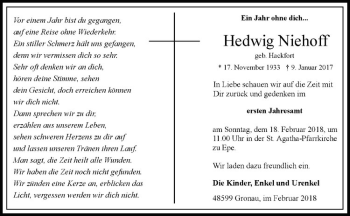 Anzeige von Hedwig Niehoff von Westfälische Nachrichten