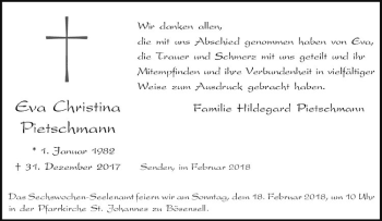 Anzeige von Eva Christina Pietschmann von Westfälische Nachrichten