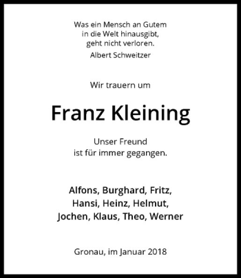 Anzeige von Franz Kleining von Westfälische Nachrichten