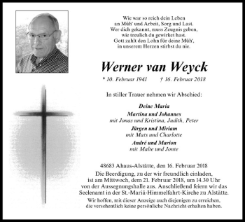 Anzeige von Werner van Weyck von Westfälische Nachrichten