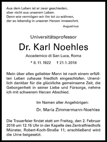 Anzeige von Karl Noehles von Westfälische Nachrichten