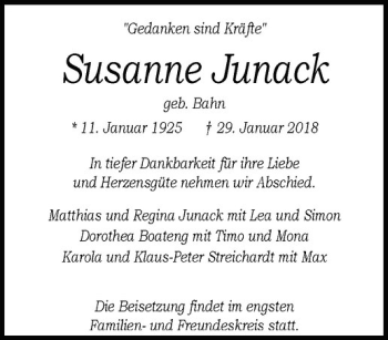Anzeige von Susanne Junack von Westfälische Nachrichten