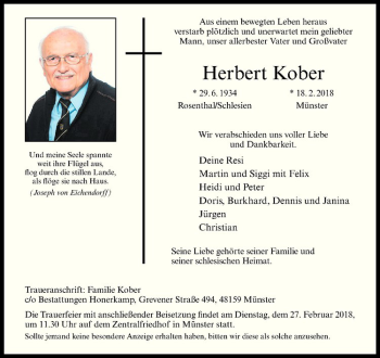 Anzeige von Herbert Kober von Westfälische Nachrichten