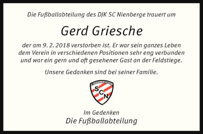  Traueranzeige für Gerd Griesche vom 21.02.2018 aus Westfälische Nachrichten