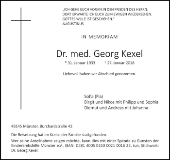 Anzeige von Georg Kexel von Westfälische Nachrichten