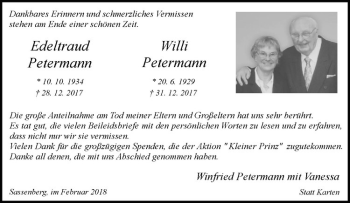 Anzeige von Willi Petermann von Westfälische Nachrichten