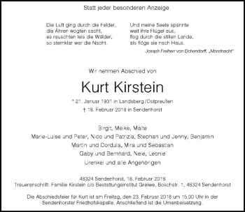 Anzeige von Kurt Kirstein von Westfälische Nachrichten
