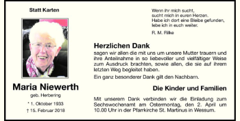 Anzeige von Maria Niewerth von Westfälische Nachrichten