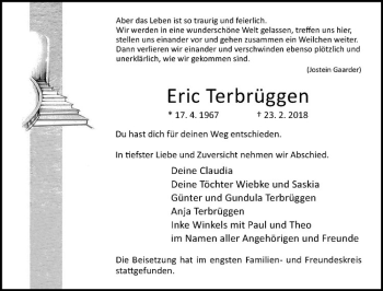 Anzeige von Eric Terbrüggen von Westfälische Nachrichten
