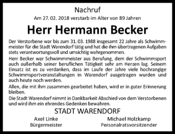 Anzeige von Hermann Becker von Westfälische Nachrichten