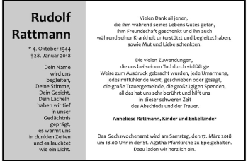 Anzeige von Rudolf Rattmann von Westfälische Nachrichten