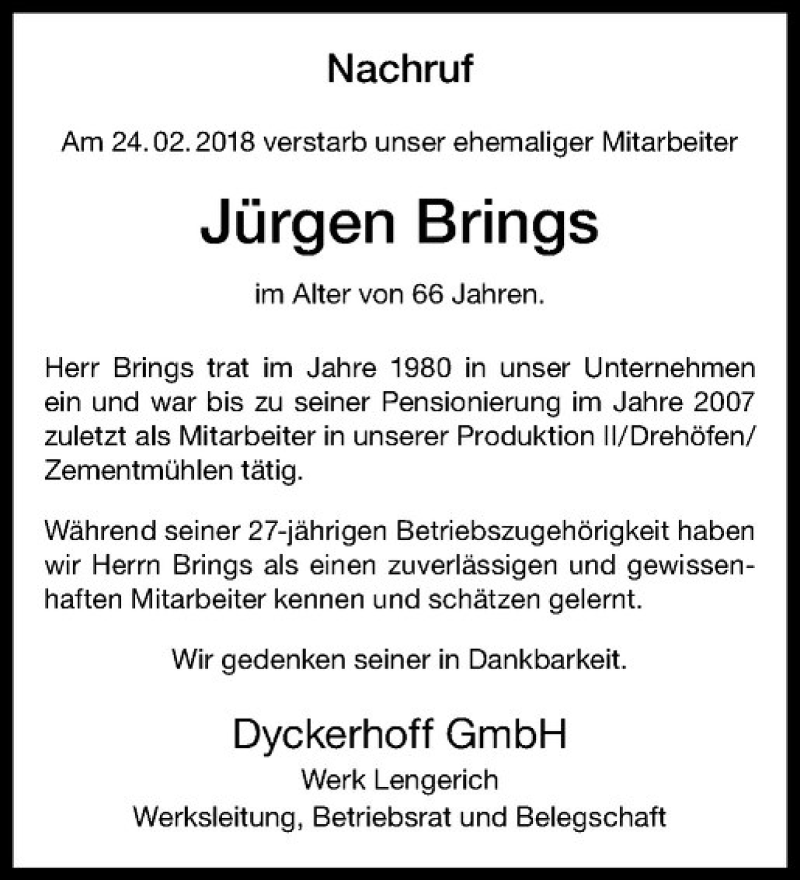  Traueranzeige für Jürgen Brings vom 12.03.2018 aus Westfälische Nachrichten