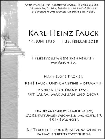 Anzeige von Karl-Heinz Fauck von Westfälische Nachrichten