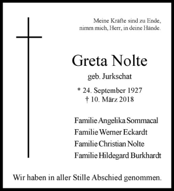 Anzeige von Greta Nolte von Westfälische Nachrichten