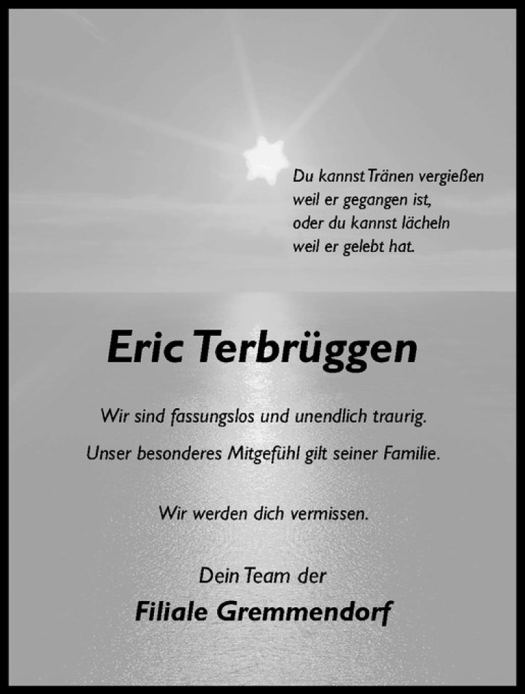  Traueranzeige für Eric Terbrüggen vom 03.03.2018 aus Westfälische Nachrichten