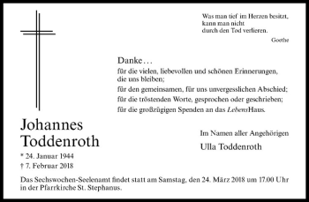 Anzeige von Johannes Toddenroth von Westfälische Nachrichten
