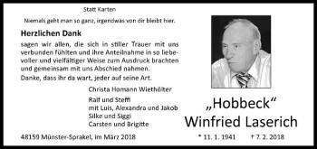 Anzeige von Winfried Laserich von Westfälische Nachrichten
