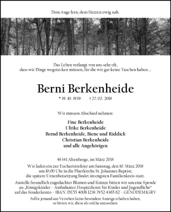 Anzeige von Berni Berkenheide von Westfälische Nachrichten
