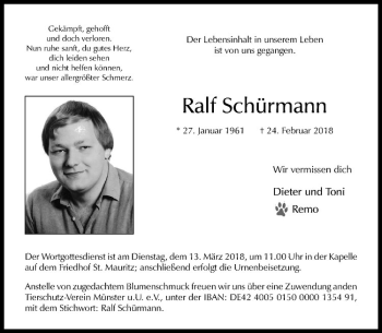 Anzeige von Ralf Schürmann von Westfälische Nachrichten