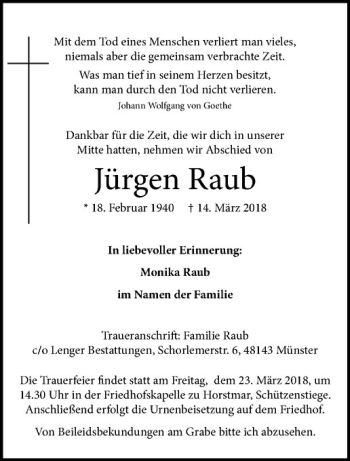 Anzeige von Monika Raub von Westfälische Nachrichten